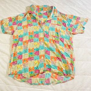 Cricket Lane Pattern Button-Up Blouse